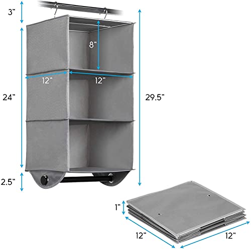 HOLDN’ STORAGE Hanging Closet Organizer with Garment Rod – Heavy Duty 3-Shelf Hanging Shelves for Clothes, Sweaters & Shoes, Reinforced 600D Fabric Storage Unit with Built-in Clothing Rod, Grey - size: 3 Shelves