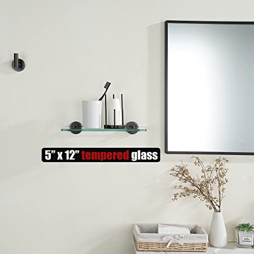 JQK Bathroom Glass Shelf Oil Rubbed Bronze, Tempered Glass Shower Storage 12 by 5 inches, 304 Stainless Steel ORB Wall Mount, TGS101L12-ORB - color: Bronze, size: 12 Inch (1 Pack)