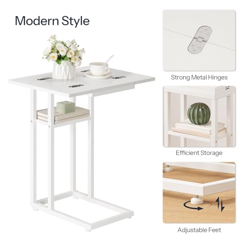 HOOBRO Foldable End Table, C Shaped Side Table with Storage Shelf, Small Snack Table Suitable for Living Room Bedroom Small Spaces, Easy Assembly, White WW29SF01 - color: White