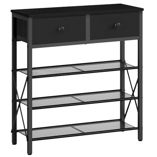 YATINEY 4 Tier Shoe Rack, Large Capacity Shoe Storage Organizer, Metal Shoe Shelf with Drawer and Wooden Top, for 16 Pairs of Shoes, for Entryway, Closet, Black SS24BB - color: Black, size: 27.7" x 10.8" x 29.6"