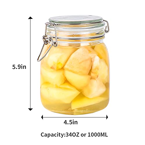 32oz Glass Food Storage Jars with Airtight Clamp Lids,Set of 4 Airtight Glass Canister Square- Clear Storage Container for Kitchen Container Storing Sugar, Flour, Cereal,Coffee,Spice…