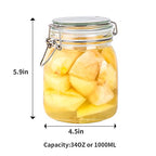 32oz Glass Food Storage Jars with Airtight Clamp Lids,Set of 4 Airtight Glass Canister Square- Clear Storage Container for Kitchen Container Storing Sugar, Flour, Cereal,Coffee,Spice…
