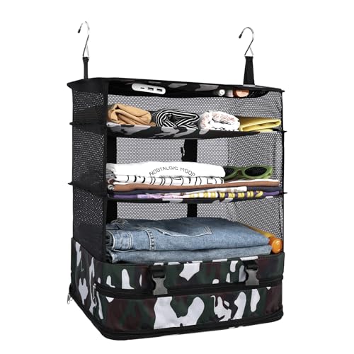 Surblue Hanging Closet Storage Bag Collapsible 3-Shelf Washable Oxford Fabric with 2 Hooks (XL 17.71 * 11.81 * 20in, Camouflage) - color: Camouflage, size: XL 17.71*11.81*20in