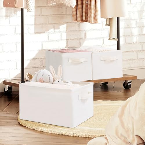 Storage Basket Bins with Metal Frame, Large Collapsible Fabric Storage Baskets for Organizing Shelf, Basket Organizer W/Handles for Blankets, Towels, Laundry, Shelves, 2-Pack, Beige - color: Beige, size: 2 PACK