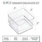 STORi SimpleSort 6-Piece Stackable Clear Drawer Organizer Set | 3" x 3" x 2" Square Trays | Small Makeup Vanity Storage Bins and Office Desk Drawer Dividers | Made in USA - size: 3x3x2" (Set of 6)