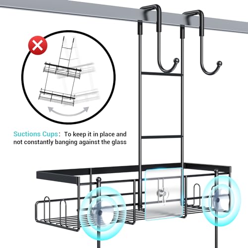Aitatty Over the Door Shower Caddy Hanging: Black Rustproof Shower Organizer over the Door - No Drilling Bathroom Rack for Inside - color: Black