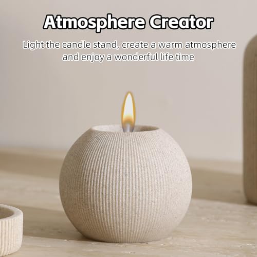Bathroom Accessories Set, 5 PCS Sandstone Look Stripe Modern Bath Organizer with Soap Dispenser, Toothbrush Holder, Tumbler, Soap Dish, Candle Holder for Countertop Kitchen Sink (Beige) - color: Beige