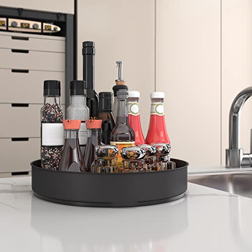 VAEHOLD Lazy Susan Stainless Steel Black Spice Rack Turntable for Pantry Cabinet - Decorative Trays Storage Containers Organizer for Kitchen Cabinet, Snacks, Bathroom (10 inches) - color: Black, size: 9 4/5''