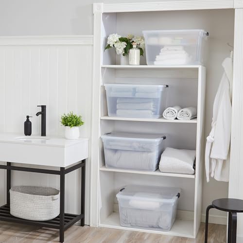 Rubbermaid Cleverstore 74 Qt Clear Storage Bins with Lids and Nesting Tray, 4-Pack, Stackable, BPA-Free, Made in USA - size: 74 Qt - 4 Pack w/ Trays