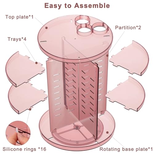 Rotating Makeup Organizer, DIY 8 Adjustable Layers Spinning Skincare Storage, Cosmetic Display Case with Brush Holder and Perfume Tray, Multi-Function Vanity Bathroom Countertop Organizer Clear Pink - color: Clear Pink