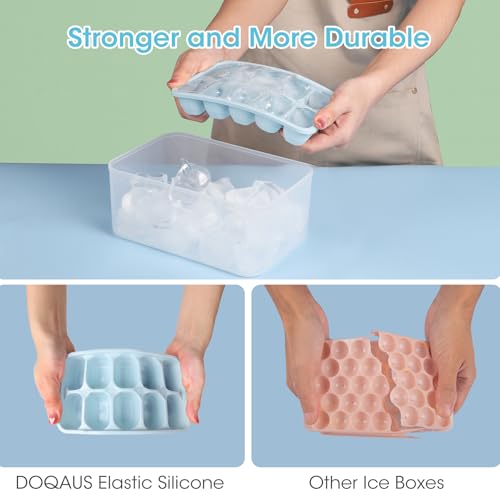 DOQAUS Ice Cube Tray with Lid and Bin - 4 Pack Silicone Ice Cube Trays for Freezer, Stackable Ice Bucket Kits with Storage Container & Scoop for Kitchen, RV, Cocktail, Coffee - color: Lake Blue