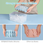 DOQAUS Ice Cube Tray with Lid and Bin - 4 Pack Silicone Ice Cube Trays for Freezer, Stackable Ice Bucket Kits with Storage Container & Scoop for Kitchen, RV, Cocktail, Coffee - color: Lake Blue