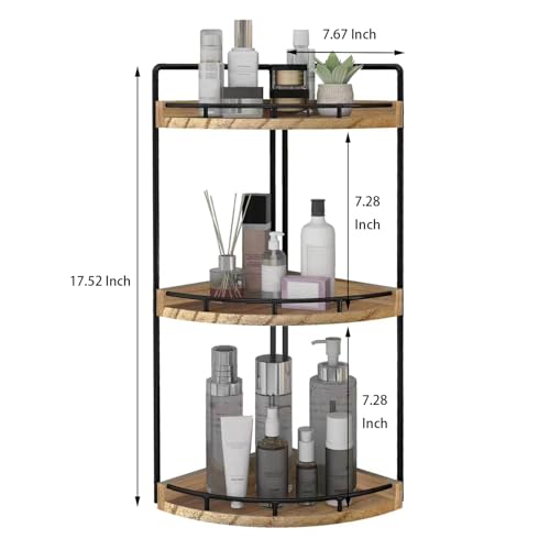 Dorhors 3-Tier Corner Bathroom Organizer Countertop for Storage,Vanity Tray,Wood Counter Organizer for Kitchen,Bathroom,Dresser (Rustic Brown) - color: Rustic Brown