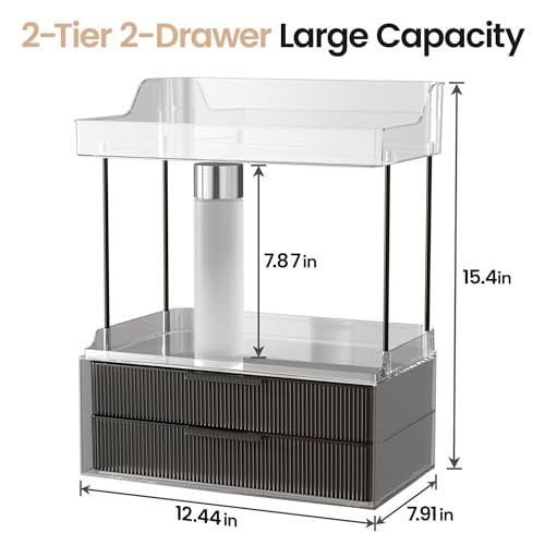 Delamu Bathroom Organizers and Storage, 2 Tier 2 Drawer Makeup Organizer Countertop, Easy to Install, Ideal for Bathroom Counter, Vanity, Large Skincare, Perfume, Present, Desk and More, Black - color: Black, size: 2Drawers 1 Pack