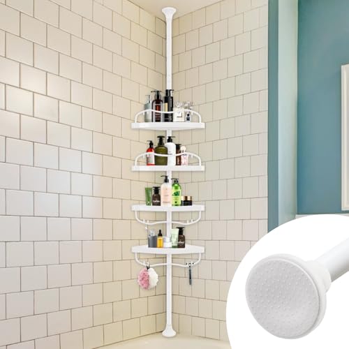 Corner Shower Caddy Tension Pole, Rustproof Bathtub Storage Organizer with 4 Adjustable Shelves, Bathroom Shower Rack Shampoo Holders for Inside Shower, 40"-120" Floor to Ceiling Shower Caddy White - color: White