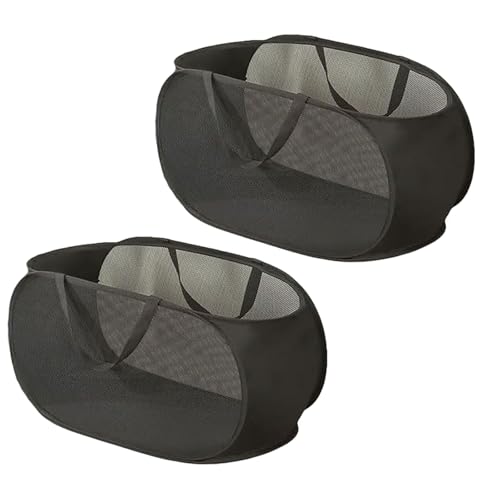 2 Piece Popup Mesh Laundry Basket Durable Handles Collapsible Laundry Baskets Folding Clothes Pastic Hamper for Laundry Room College Dorm (2 x Black) - color: 2 x Black