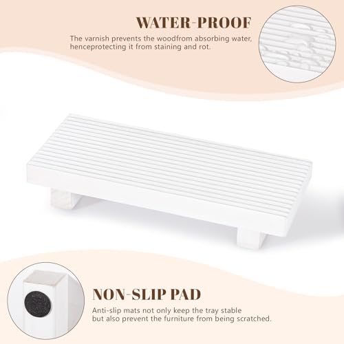 Wooden Tray Pedestal Stand Farmhouse Bathroom Decor Decorative Wooden Riser Kitchen Soap Dish Holder for Vanity, Counter, Sink, 8.7 * 3.6 White - color: White, size: 8.7" x 3.6" x 1.6"