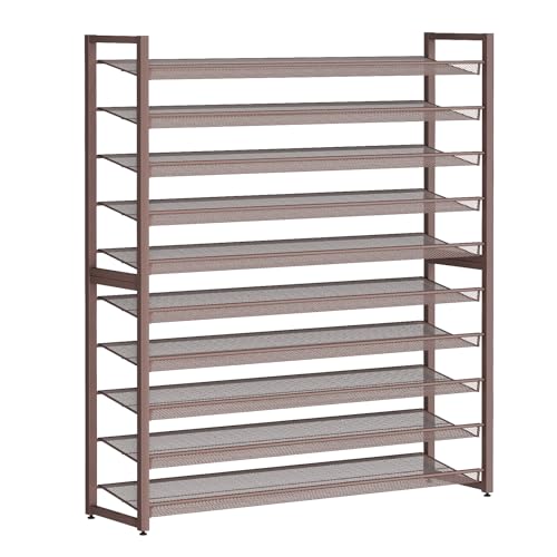 Metal Shoe Rack,Large 10 Tier Shoe Organizer, Heavy Duty Metal 5-Tier Stackable Shoe Storage Vertical Shoe Rack for Closet Front Door Entrance,Entryway,GarageUp to 62 Pairs,Bronze - color: Bronze, size: 10 Tier