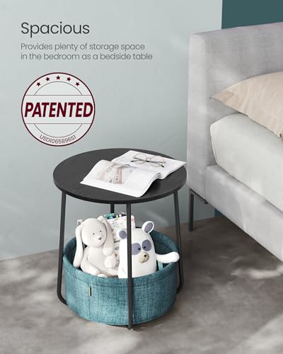 VASAGLE LILEA Collection - Small Round Side End Table, Modern Nightstand with Fabric Basket, Ebony Black and Turquoise Blue ULET223B56 - color: Ebony Black + Turquoise Blue, size: Round + 1 pack