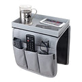 Anti Slip Armchair Caddy w/Detachable Wooden Snack Tray PU Leather Armrest Cup Holder Couch Arm for Recliner w/ 1 Big Pocket, 3 Small Pockets, Remote Control (Med Dark Grey), 10.5Wx30L - color: Medium Dark Grey