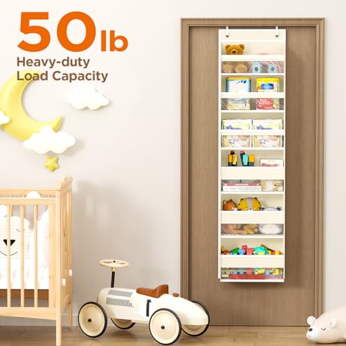 Mefirt Over The Door Organizer, 6 Shelf Door Hanging Organizers with 6 Large Capacity Pockets, Behind Door Storage Hanging Shelves for Closet Wall Bathroom Bedroom Nursery - color: Beige, size: 6-Tier