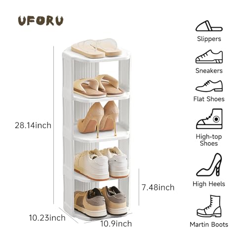 Small Shoe Rack, 5 Tier Plastic Vertical Shoe Rack for Small and Narrow Spaces, Free Standing Shoe Organizer for Closet, Entryway - color: White, size: 5 Tier
