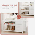 Lulive Hall Tree with Bench and Shoe Storage, 31.5" Coat Rack Freestanding with 2-Tier Storage Shelf, 5-in-1 Entryway Bench Coat Rack with 12 Hooks and 3 Drawers(White) - color: White