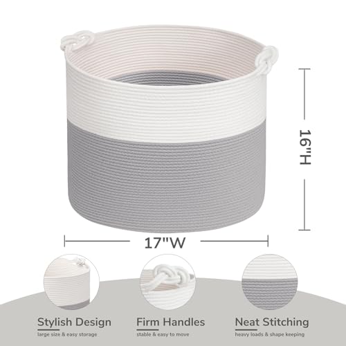 Goodpick 17"x16" Toy Storage for Kids, Home Décor Living Room, Baby Basket for Nursery Playroom, Soft Woven Cotton Rope Baskets for Blankets Pillows Clothes, Grey - color: Grey, size: 17 x 16 inches