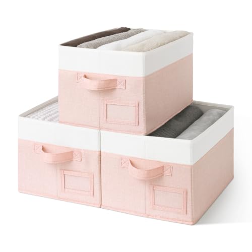 GRANNY SAYS Storage Baskets for Organizing, Fabric Storage Bins for Shelves, Closet Storage Boxs, Clothing Storage and Organization, Decorative Storage Bins, Pink&Ivory, Medium, 3-Pack - color: White&Pink, size: Medium