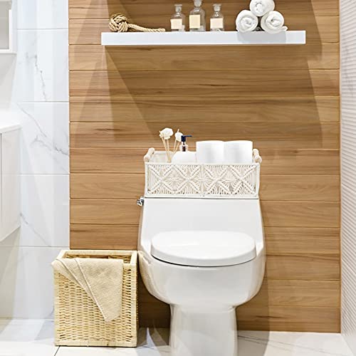 HOSROOME Macrame Storage Basket Boho Decor Baskets for Organizing Woven Decorative for Countertop Toilet Paper Basket for Tank Top for Home Decor Bedroom Nursery Livingroom Entryway (Set of 2) - color: white