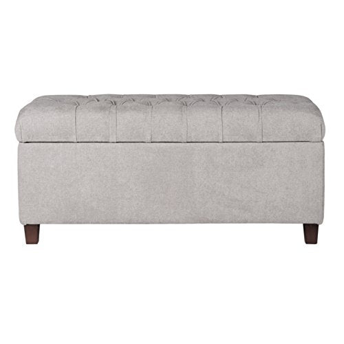 Homepop Home Decor | Tufted Ainsley Button Storage Ottoman Bench with Hinged Lid | Ottoman Bench with Storage for Living Room & Bedroom, Grey - color: Grey