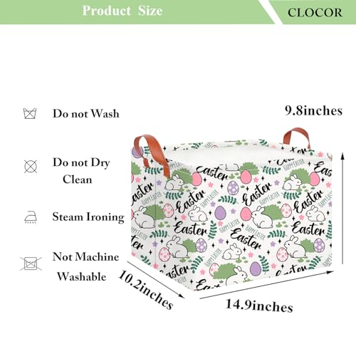 CLOCOR Rectangular Green Easter Gift Basket Empty,Waterproof Storage Basket with Handles,Room Decor(Rabbit Egg) - color: Rabbit Egg