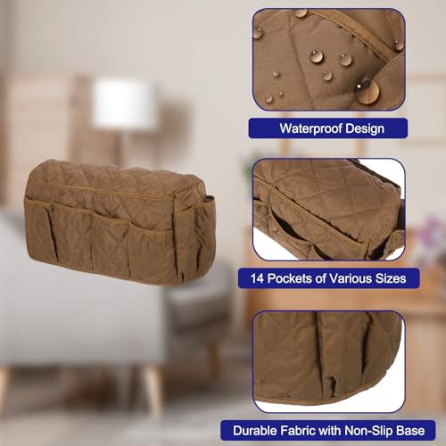 uxcell Sofa Armrest Organizer Non-Slip Armchair Caddy Waterproof Couch Remote Holder Organizers with 14 Pockets for TV Remote Control Cell Phone Magazines Sofa Organization, Coffee - color: Coffee