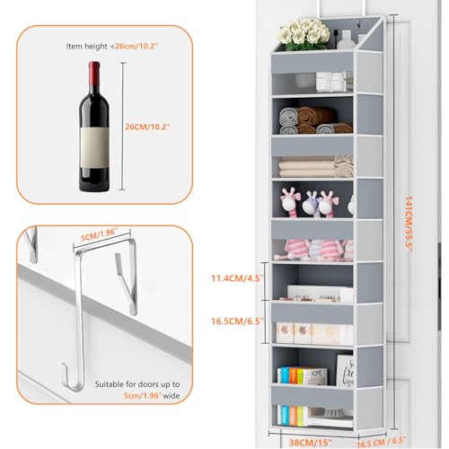 Over The Door Organizer - Over Door Storage Organizer with 5 Large Pockets & 10 Mesh Side Compartments - Heavy-Duty Hanging Storage for Bathroom, Bedroom & Closet - Baby Room Organize - Grey - color: Grey