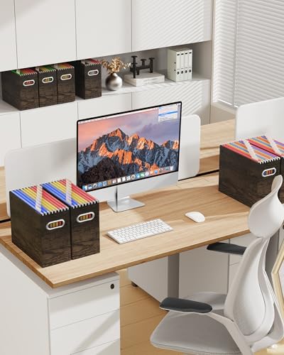 Oterri Cardboard File Organizer Box for Hanging File Folders Letter Size,File Box for Computer Desk,File Cabinet,Working Home,Office,Classroom (Brown Wood Grain Print, Letter Size - 2 Packs) - color: Brown Wood Grain Print, size: Letter Size - 2 Packs