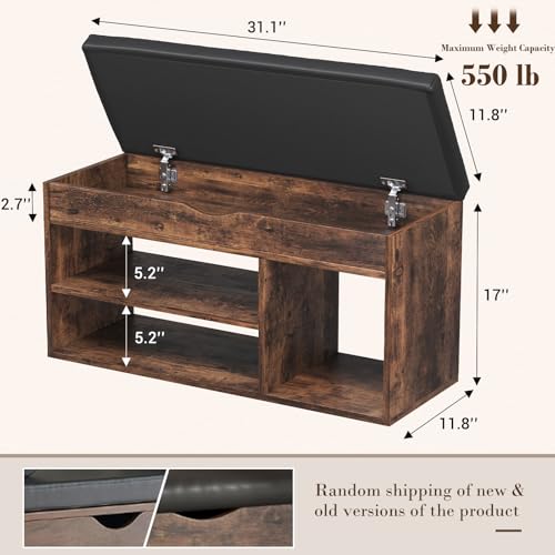 Apicizon 31 Inches Storage Bench with Padded Cushion, Shoe Bench with Storage Space, Upholstered Entryway Bench for Living Room, 2-Tier Shoe Rack Organizer, Brown - color: Brown, size: 31 Inch