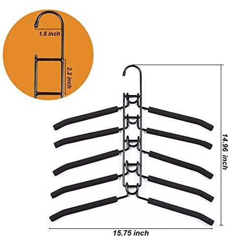 Clothes Hangers Space Saving: 4 Pack 5 in 1 Multi Layer Metal Hanger Racks Non-Slip Foam Padded Heavy Duty Thick Magic Hanger Closet Organizers and Storage for Coat Sweater Suit T-Shirt. - color: Black 4 Pack