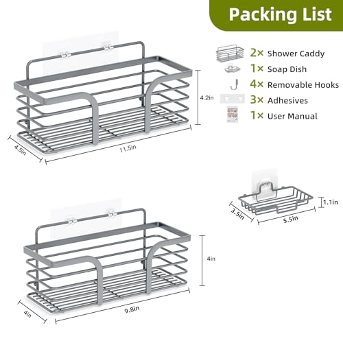 Yougai Shower Caddy, Shower Organizer with Soap Holder and Hooks, Rustproof Shower Shelves, No Drilling Bathroom Organizers and Storage, Wall-Mounted Kitchen & Home Decor (Dark Gray) - color: Dark Gray