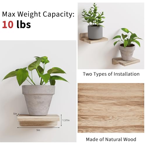Fixwal Floating Shelves for Wall, Rustic Wood Small Wall Mounted Shelves for Bedroom, Living Room, Kitchen, Bathroom Decor, Set of 4, 5 x 5 Inches (Carbonized Black) - color: Carbonized Black