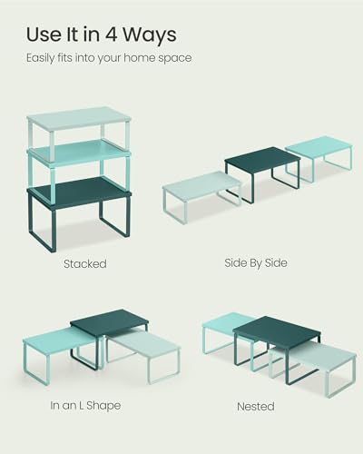 SONGMICS Cabinet Organizer Shelf, Set of 3 Kitchen Counter Shelves, Kitchen Storage, Spice Rack, Stackable, Expandable, Green UKCS220C01 - color: Green