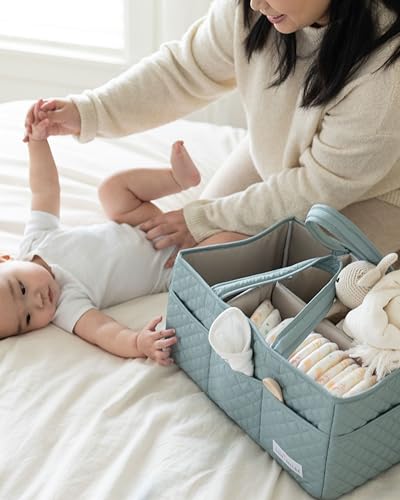 Lily Miles Baby Diaper Caddy Organizer, Quilted Nursery Storage Basket for Newborn Essentials and Diaper Changing Station, Gift for Baby Shower and Registry Must-Have (Willow Green) - color: Willow Green