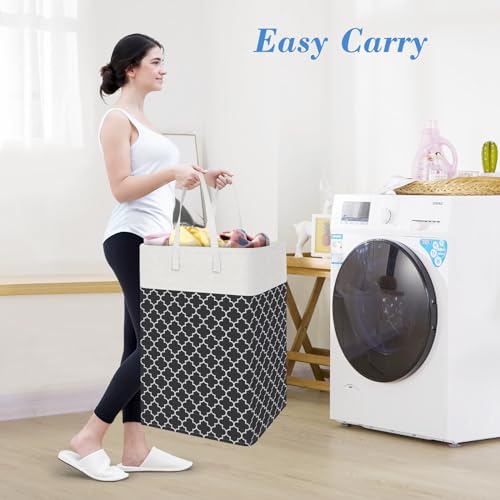 BlissTotes 3-Pack Laundry Basket, Freestanding＆Waterproof Laundry Hamper, Collapsible Tall Clothes Hamper with Easy Carry Handles for Clothes, Towels in the Family and Dorm,Clover Black,100L - color: Clover Black, size: 100L