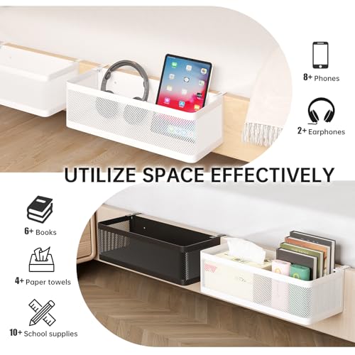 Bedside Caddy Shelf for Bunk Bed, Office Cubicle Walls, Crib Rails, Dorm Bed College Dorm Room Essentials Bed Shelf for Cell Phone Headphone Magazine Snacks(White, L13.78in*W5.12in*H3.94in) - color: White, size: L13.78in*W5.12in*H3.94in