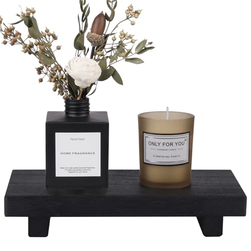 zoocatia Small Wood Tray Pedestal Stand Farmhouse Bathroom Decor Decorative Wooden Riser Kitchen Soap Dish Holder for Vanity, Counter, Sink, Black - color: Black, size: 8.7" x 3.6" x 1.6"