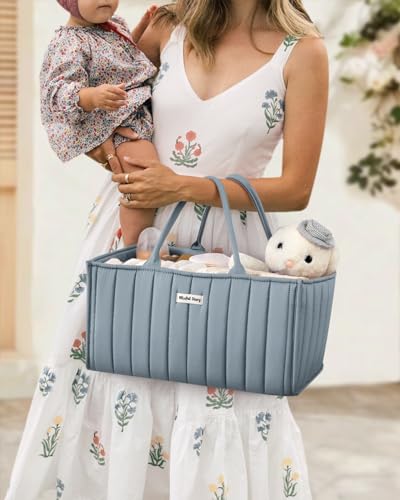 Blissful Diary Baby Diaper Caddy Organizer, Stylish Storage Basket for Newborn Essentials and Diaper Station, Gift for Baby Shower and Registry Must-Have, Dusty Blue - color: Dusty Blue