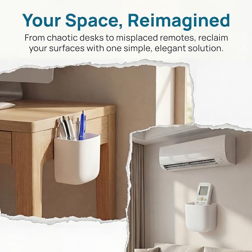 EHKIT (2 pcs/Set) Office Supplies Pen Holder Organizer Caddy Self Adhesive Cubicle Wall Mounted Stick On Store Pens, Pencils, Sticky Notes and Other Supplies White