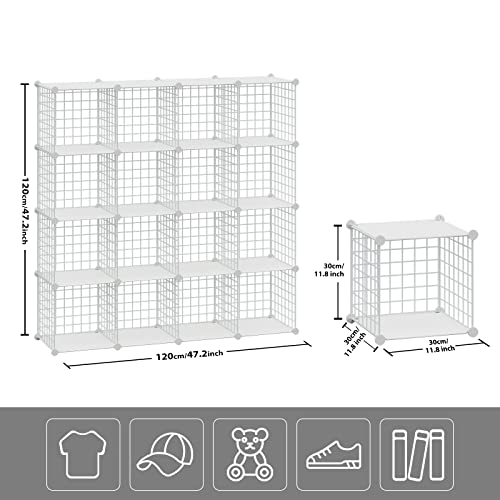 HUBSON Wire Cube Storage Organizer, Book/Toy/Craft/Potted Plants and Pet Closet Organizers, 16-Cube Freely Combinable Metal Grid Storage Shelves, White Plus Iron - color: White Plus Iron, size: 16 Cubes