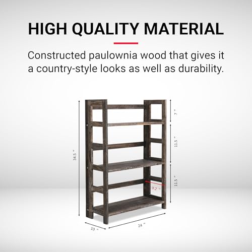 Proman Products - Hickory Bookshelf, Folding Bookshelf, Wooden Storage Shelves (3 Tiers, Rustic Brown) - size: 3 Tiers