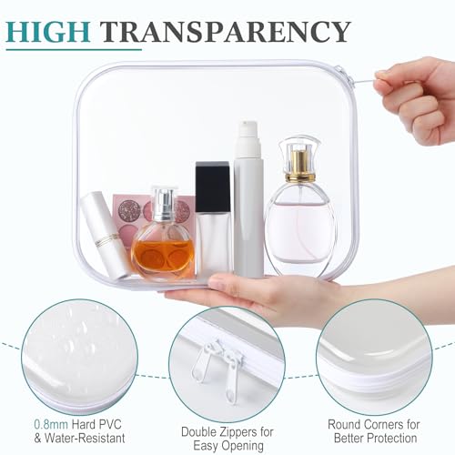 Sanwuta 6 Pcs Clear Hard Zipper Case Plastic Zipper Pouches Transparent Makeup Bag Pencil Case Pouches Toiletry Diaper Bag for Travel Toy Storage Organizer Bins(White,9.84 x 7.87 x 2 Inch) - color: White, size: 9.84 x 7.87 x 2 Inch