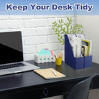 Feifeiya Magazine File Holder Set of 6 Stylish Sturdy Cardboard File Boxes Desk Organizer Beautiful Magazine Holder Rack with Gold Label Holder for Home Office Desktop Bookshelf Classroom (Navy Blue) - color: navy blue